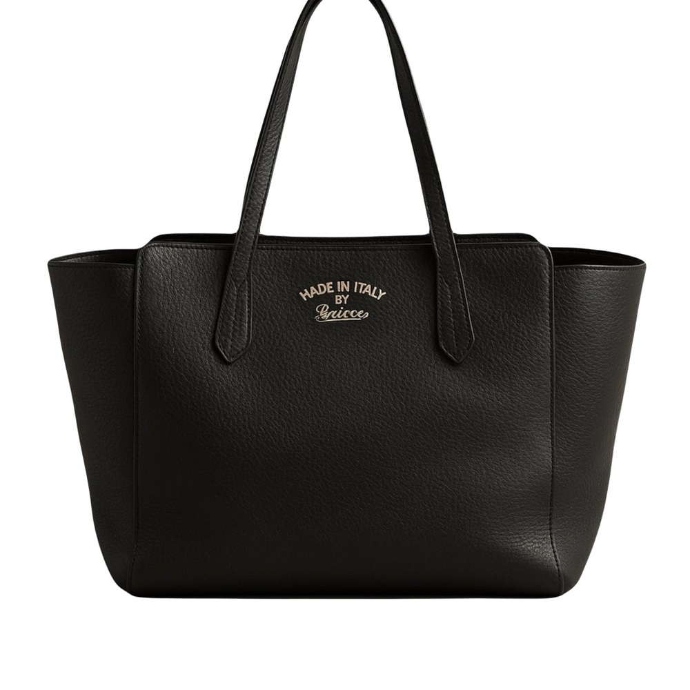 Gucci Swing Leather Tote Bag Black Pebbled Calfskin Authentic